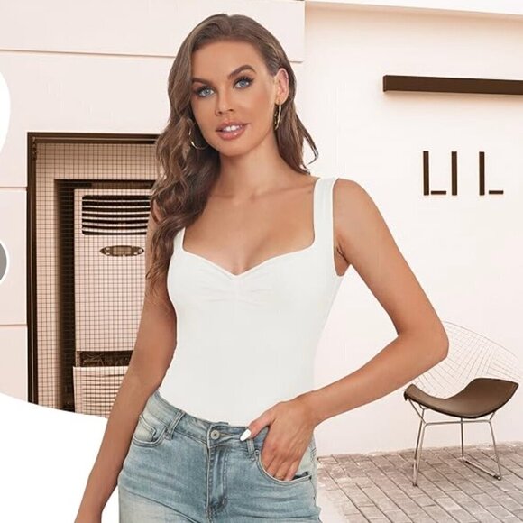 Aranmei Bodysuit XL NEW Sweetheart Neckline Sleeveless White Stretch Capsule - Picture 6 of 6